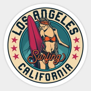 Vintage Surfing Badge for Los Angeles, California Sticker